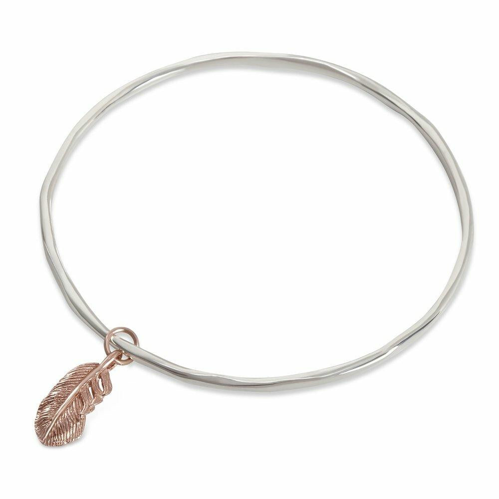 Lily Blanche Feather Bangle in Silver with gold feather charm