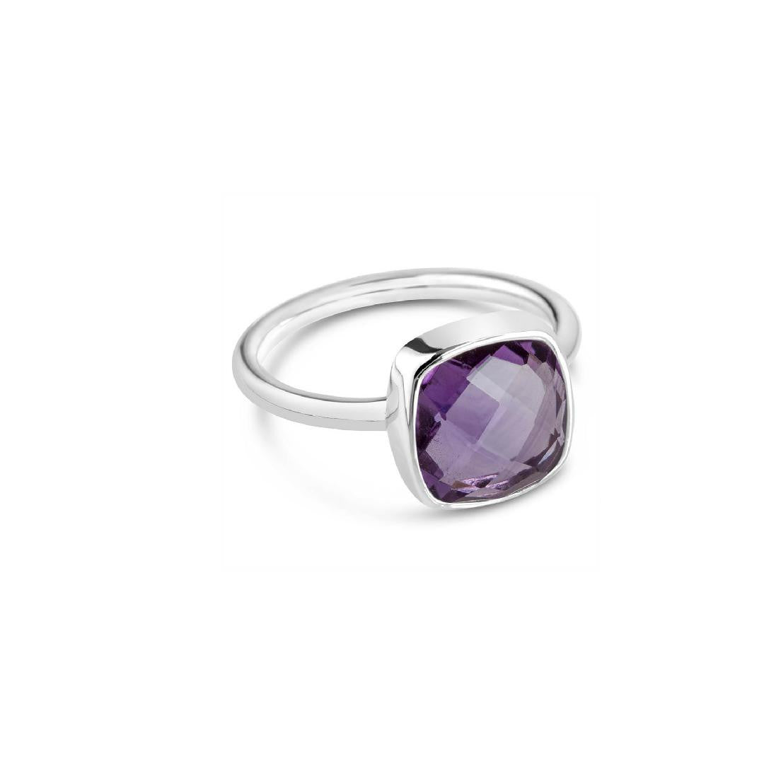Lily Blanche Purple Amethyst cocktail ring in silver
