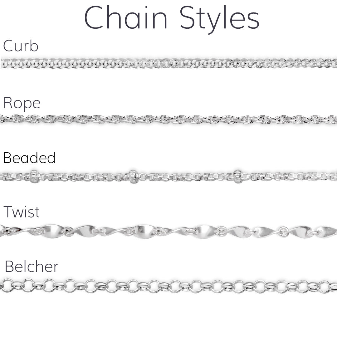 list of different chain styles on a white background
