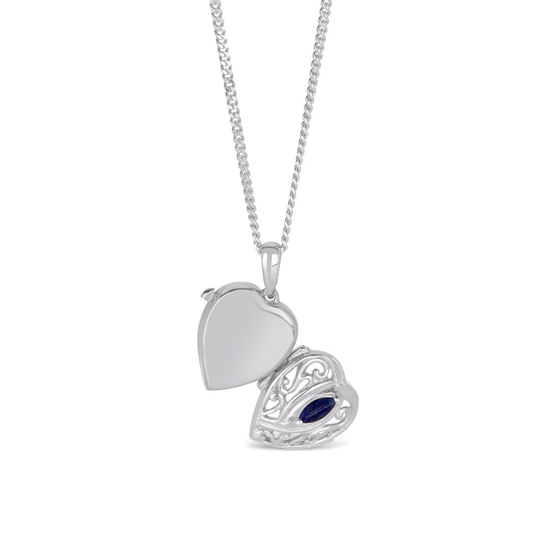 Sapphire Heart Locket | White Gold