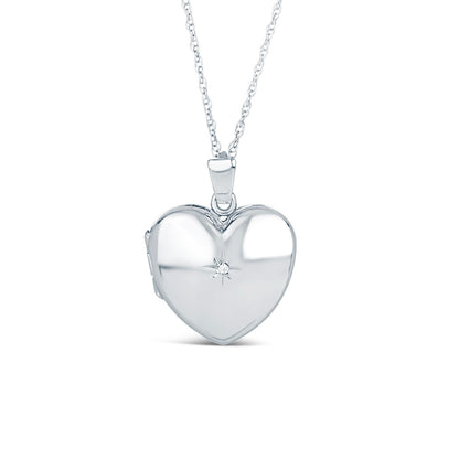 solid white gold diamond heart locket on a white back ground