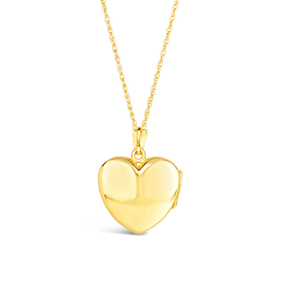 back of diamond heart locket in gold on a white background