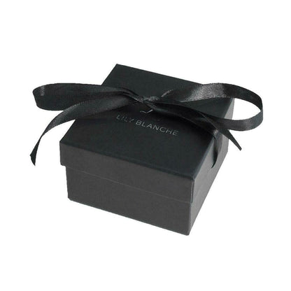 black Lily Blanche gift box with black ribbon bow tie