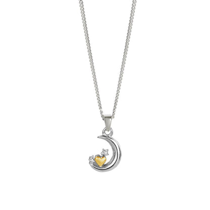 crescent moon and stars charm necklace on a white background