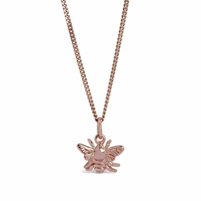 bee pendant in rose gold with chain on a white background