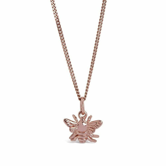 bee pendant in rose gold with chain on a white background