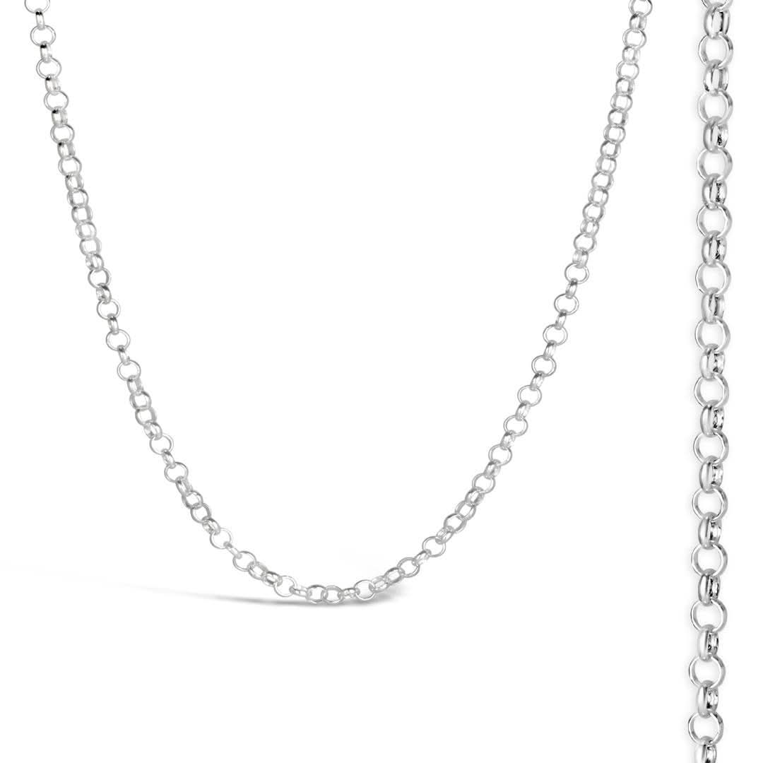 white gold belcher chain on a white background