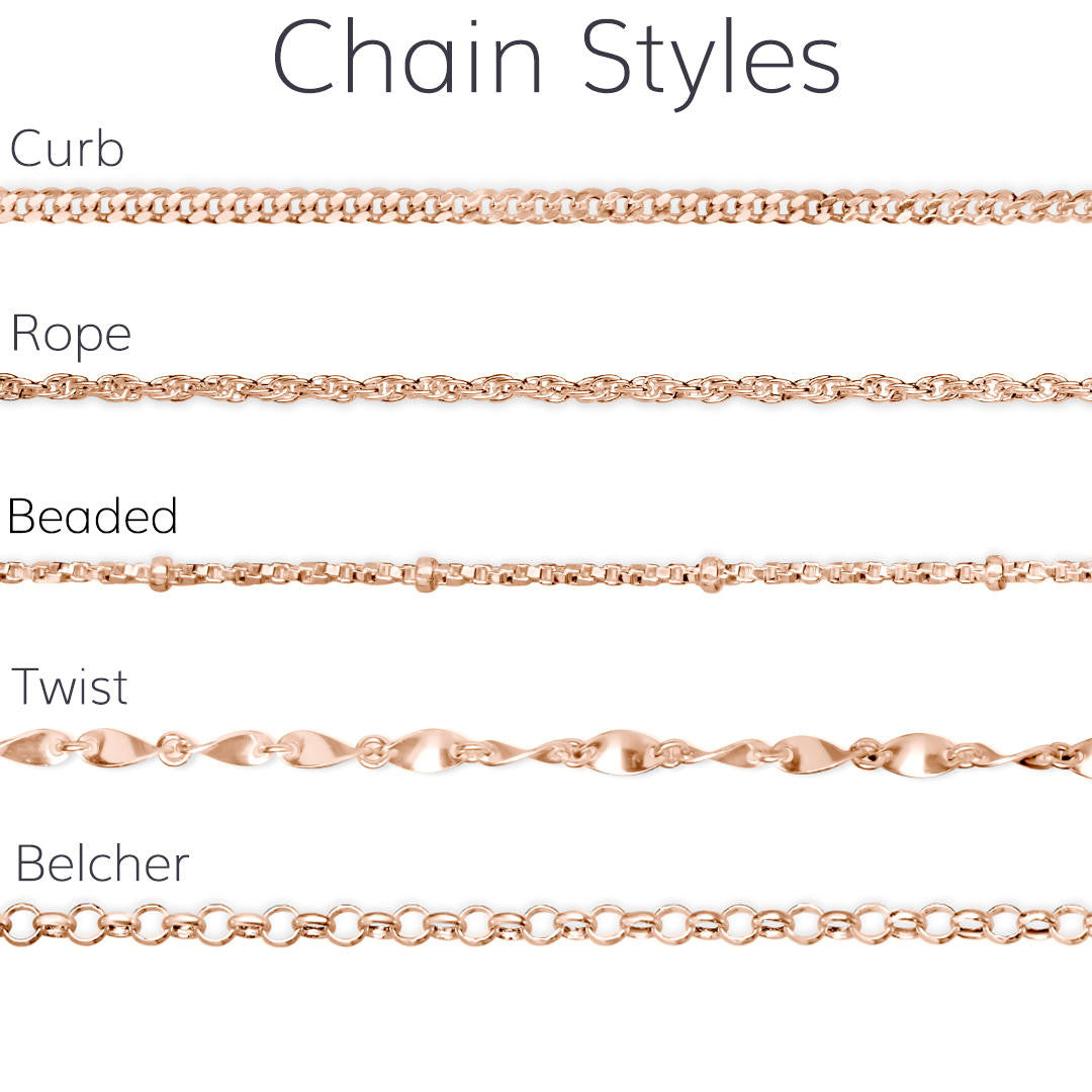 list of all chain styles on a white background