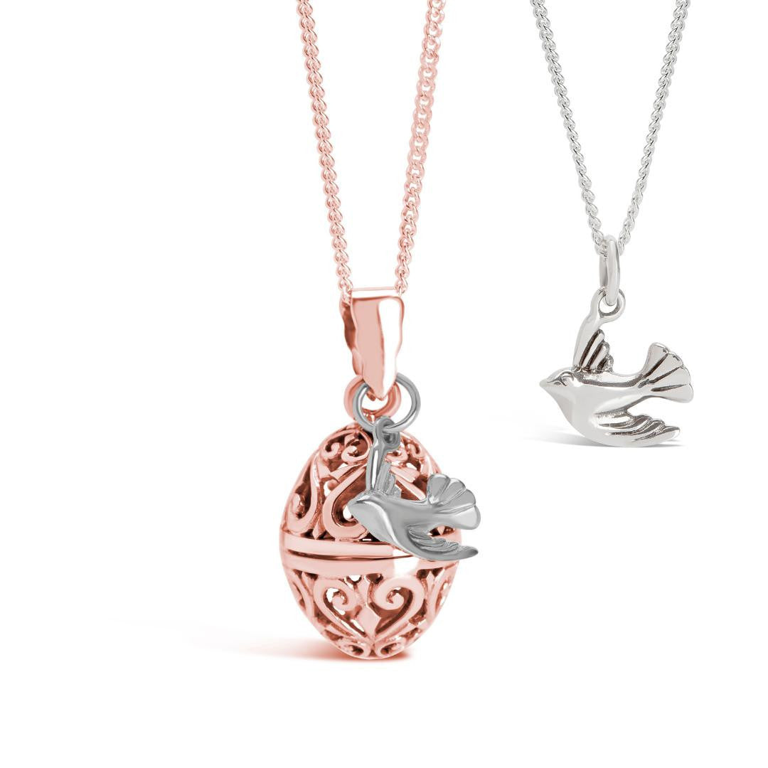 Lily Blanche Rose Gold Bird Locket with silver bird pendant