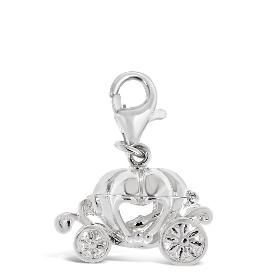 magical carriage charm in silver on a white background