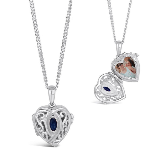 Sapphire Heart Locket | White Gold