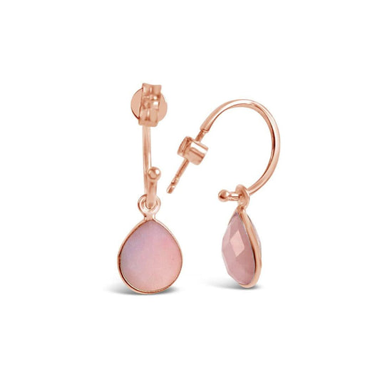 Pink Opal Drop Hoop Earrings | Rose Gold - October