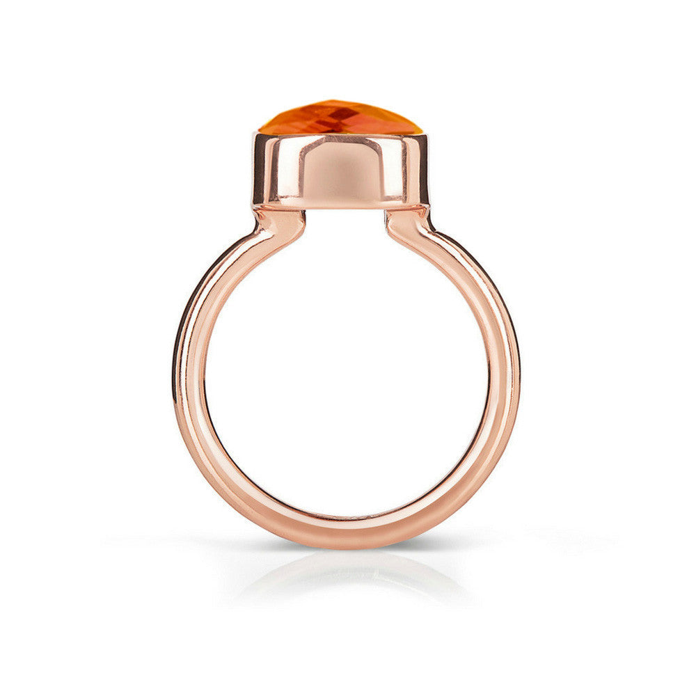 carnelian cocktail ring in rose gold on a white background