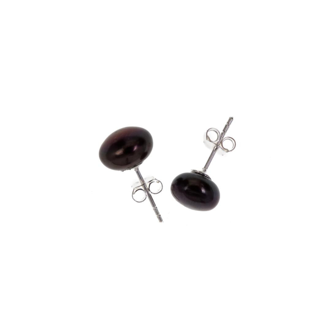 classic pearl earrings in midnight on a white background