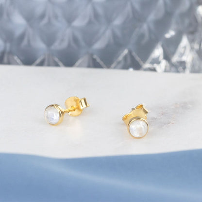 Lily Blanche gold mini stud earrings with moonstone gemstone