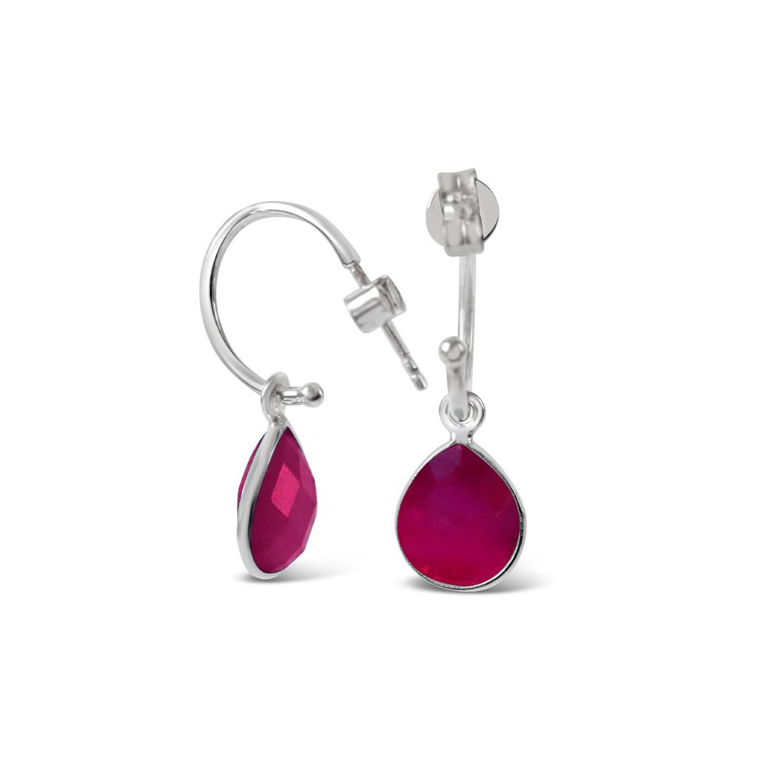 silver earrings with ruby gem stone