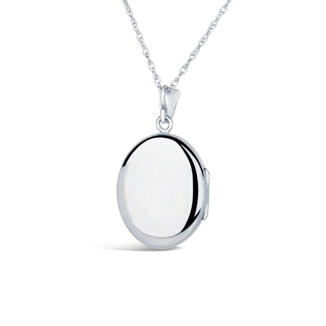 back of diamond oval locket in white gold