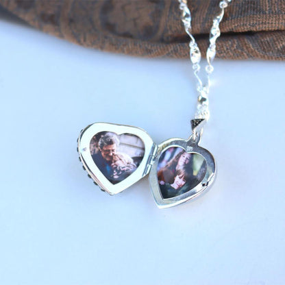 Lily Blanche white gold vintage heart locket with topaz gemstone and photos