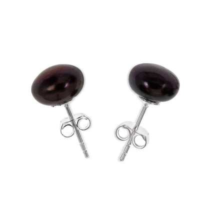 classic pearl earrings in midnight on a white background