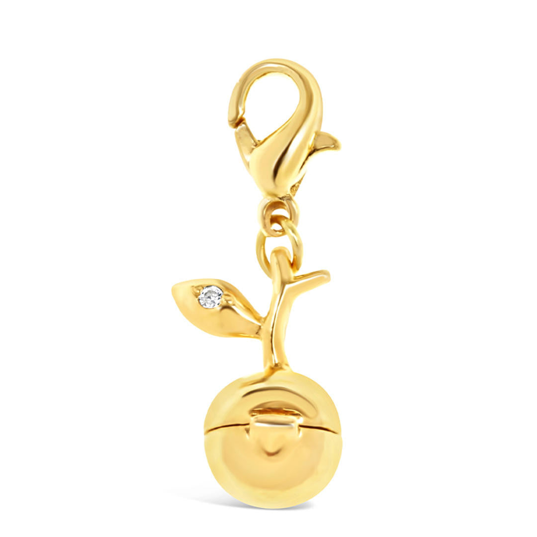magical apple charm in gold on a white background