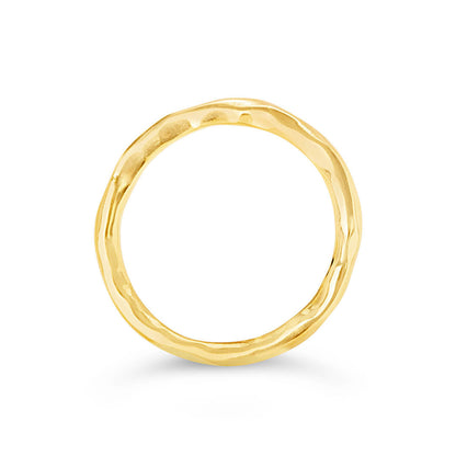men's hammered gold ring from the front on a white background 
