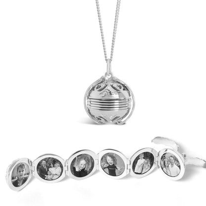 opened and closed memory keeper locket in silver with photos