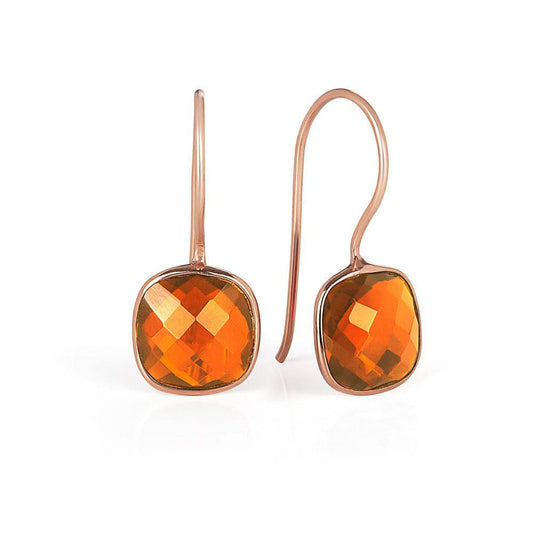 carnelian earrings in rose gold on a white background