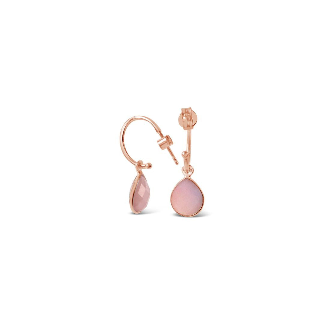 Pink Opal Drop Hoop Earrings | Rose Gold - October