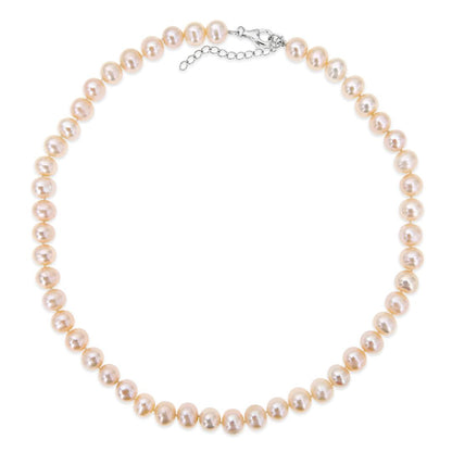 classic pearl necklace in champagne on a white background