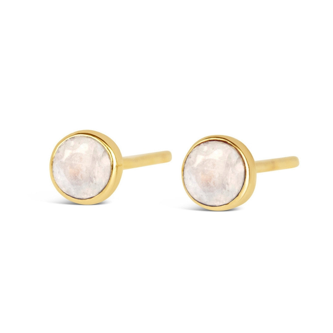 Lily Blanche gold mini stud earrings with moonstone gemstone