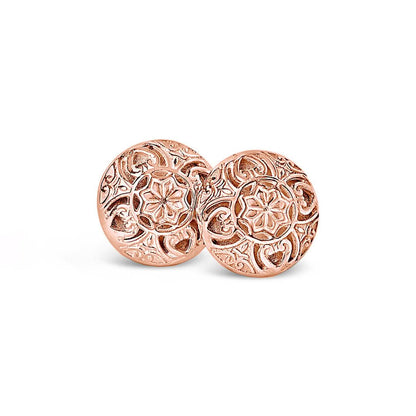 rose gold memory keeper earrings on a white background