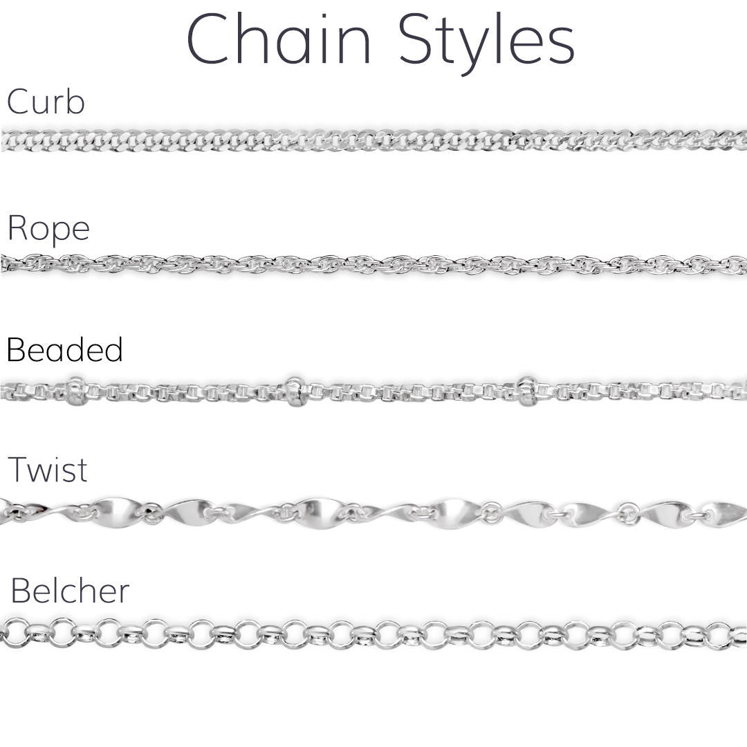 list of all chain styles on a white background