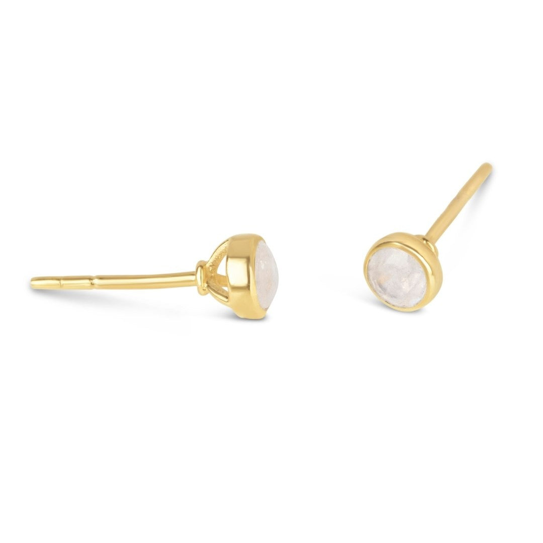 Lily Blanche gold mini stud earrings with moonstone gemstone