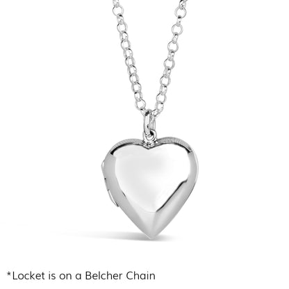 large two photo heart locket in silver on a belcher chain 