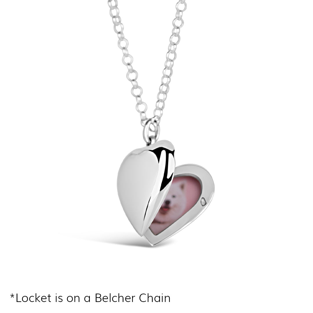 large two photo heart locket in silver on a belcher chain 