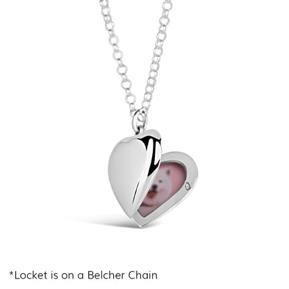 large two photo heart locket in silver on a belcher chain 